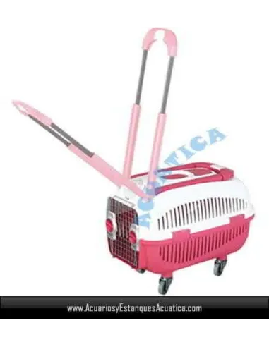 TRANSPORTIN PARA PERROS TROLLEY RUEDAS ROSA