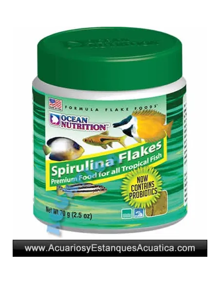 ALIMENTO PECES ACUARIO MARINO ESCAMAS OCEAN NUTRITION SPIRULINA