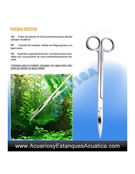Tijeras Rectas 35cm en Acero para Acuario Plantado